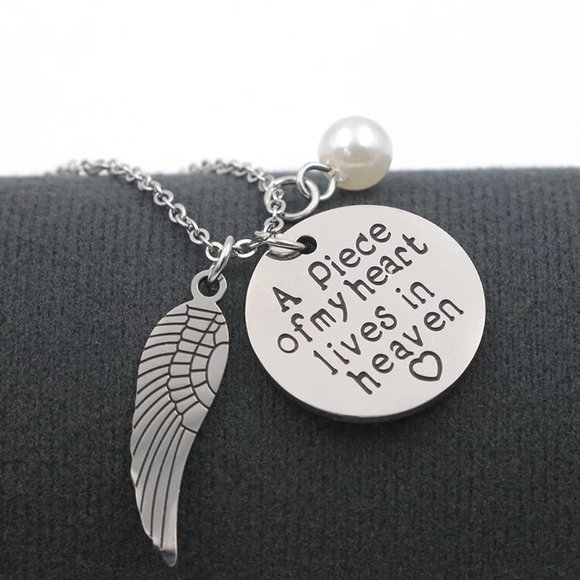 "A Piece of My Heart Lives in Heaven" 18k Gold Wing Necklace - Picture 2 of 10